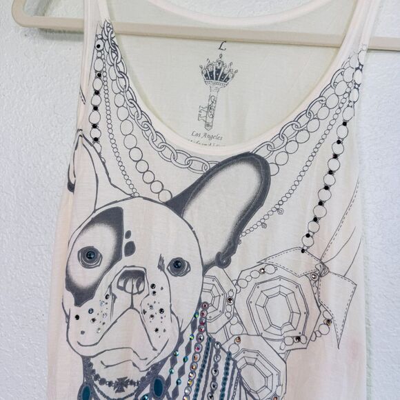 Key Closet Top Womens Large Frenchie Bulldog Tank Rhinestone Swarovski Crystal - Picture 2 of 9
